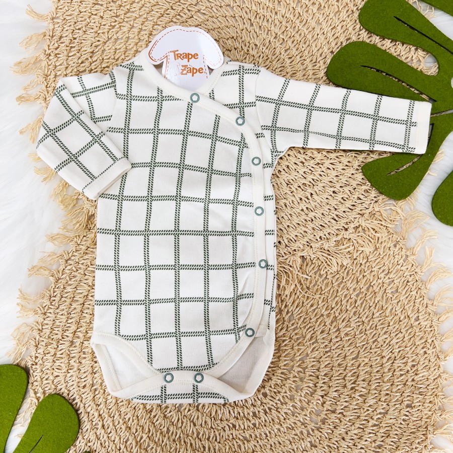Body Kimono M/L Quadriculado - Off White e Verde Body Kimono M/L Quadriculado - Off White e Verde